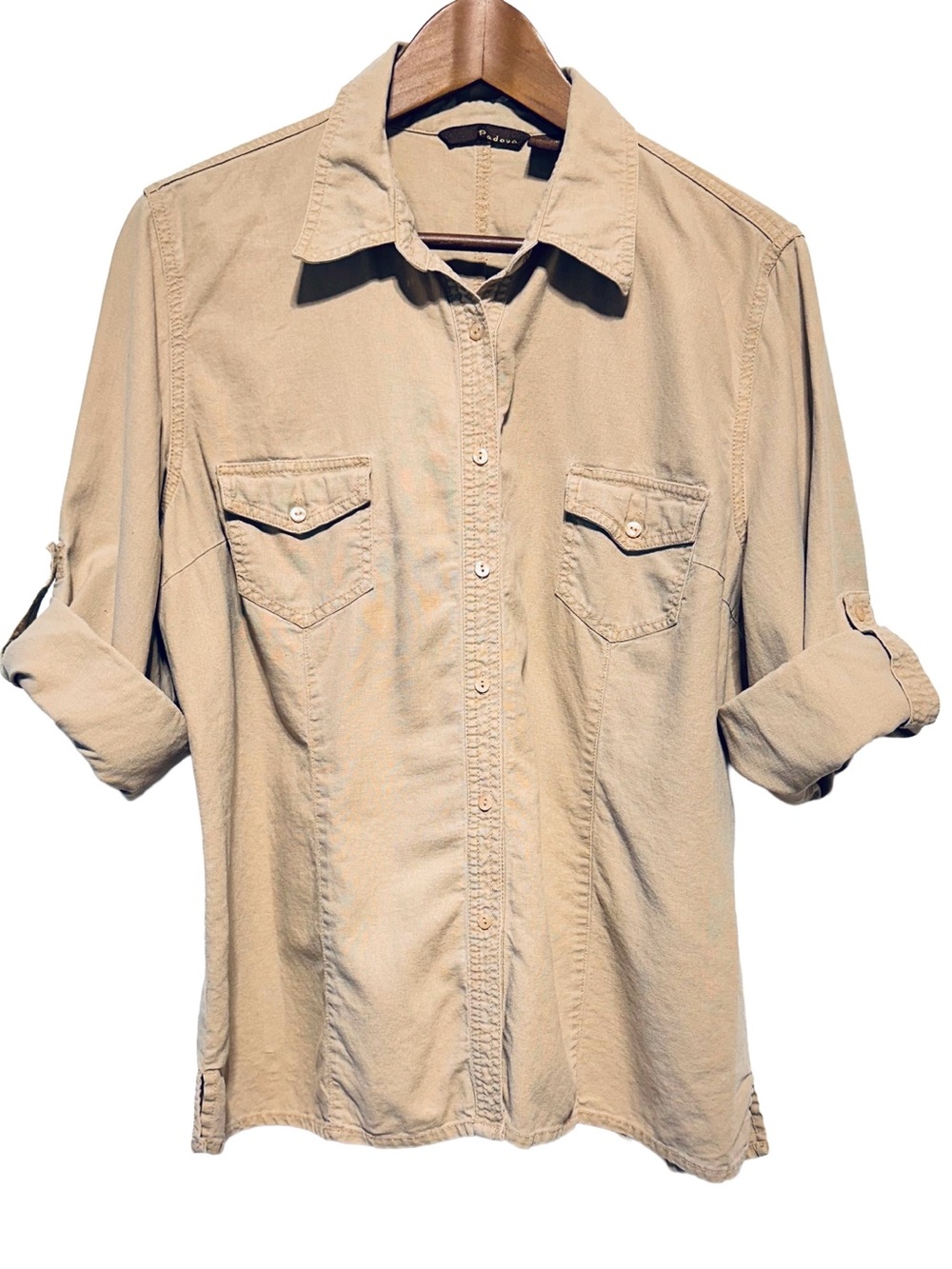 Linen Blend Beige Utility Shirt Safari Coastal Grandpa Gorpcore Button Down XL
